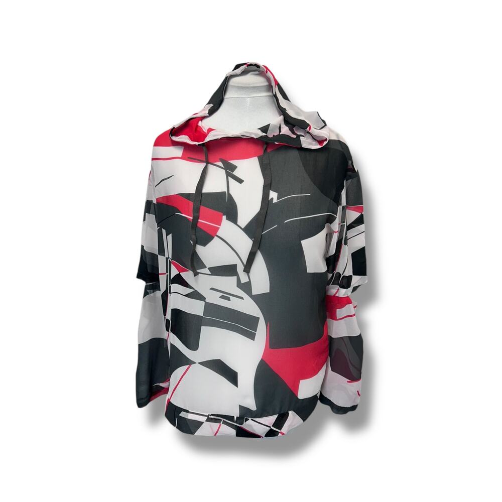 Next Women’s Abstract Print Sheer Long Sleeve Cutout Elbows Drawstring Hoodie 10